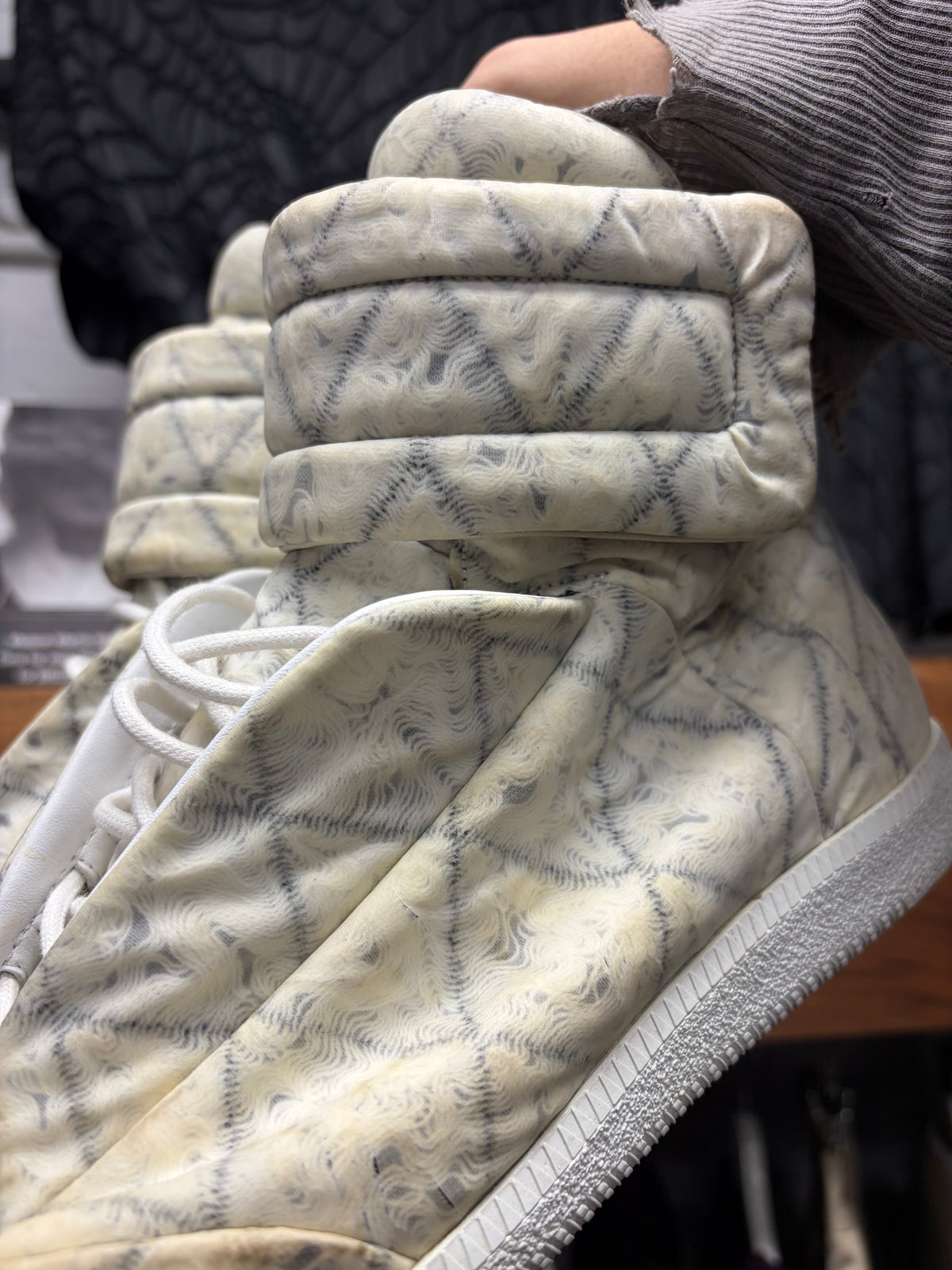 Maison Margiela Marbled White Leather ‘Future’ High Top Sneakers