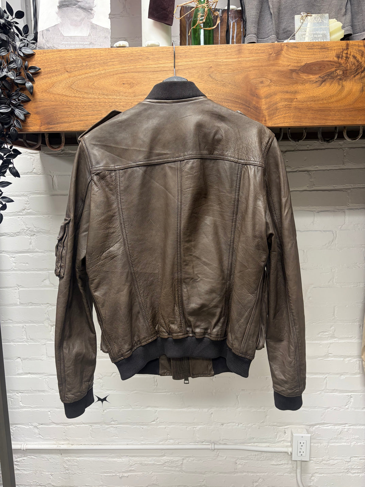Burberry ‘Brit’ Brown Lambskin Leather Cargo Bomber Jacket with Nova Check Monogram Interior Liner