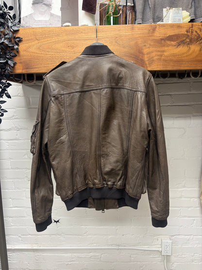 Burberry ‘Brit’ Brown Lambskin Leather Cargo Bomber Jacket with Nova Check Monogram Interior Liner