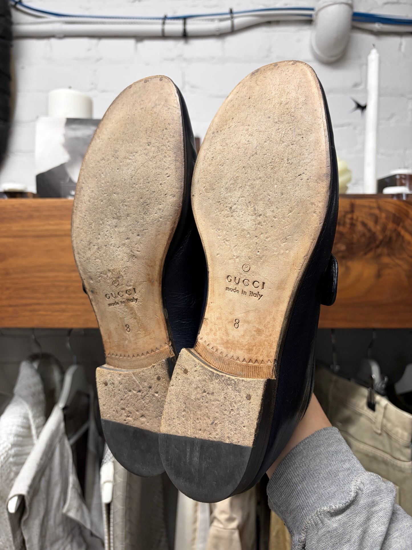 Gucci ‘Quentin’ Blue Leather Wood Sole Loafers