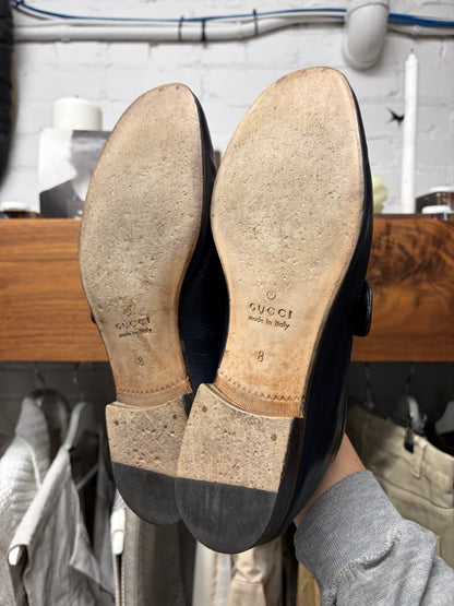 Gucci ‘Quentin’ Blue Leather Wood Sole Loafers