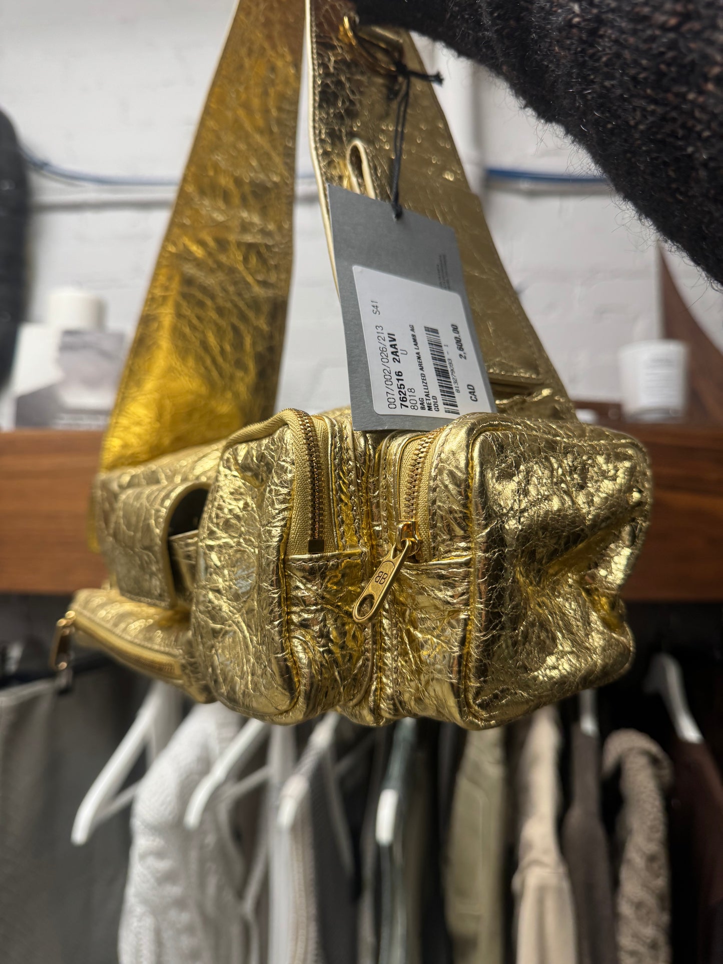 2024 Balenciaga ‘Metalized’ Gold Lamb Leather ‘Superbusy’ Cargo Bag
