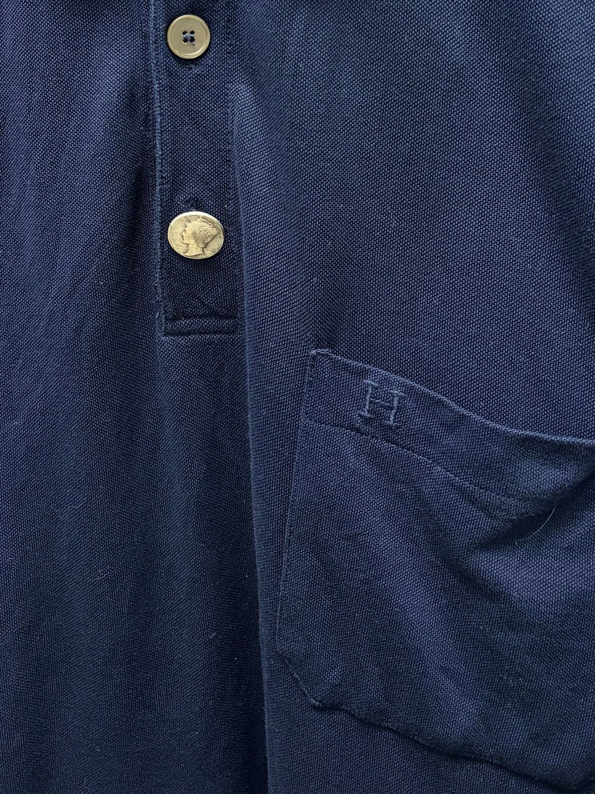 Hermes Embroidered ‘H Logo’ Cotton Polo with Replaced Coin Button