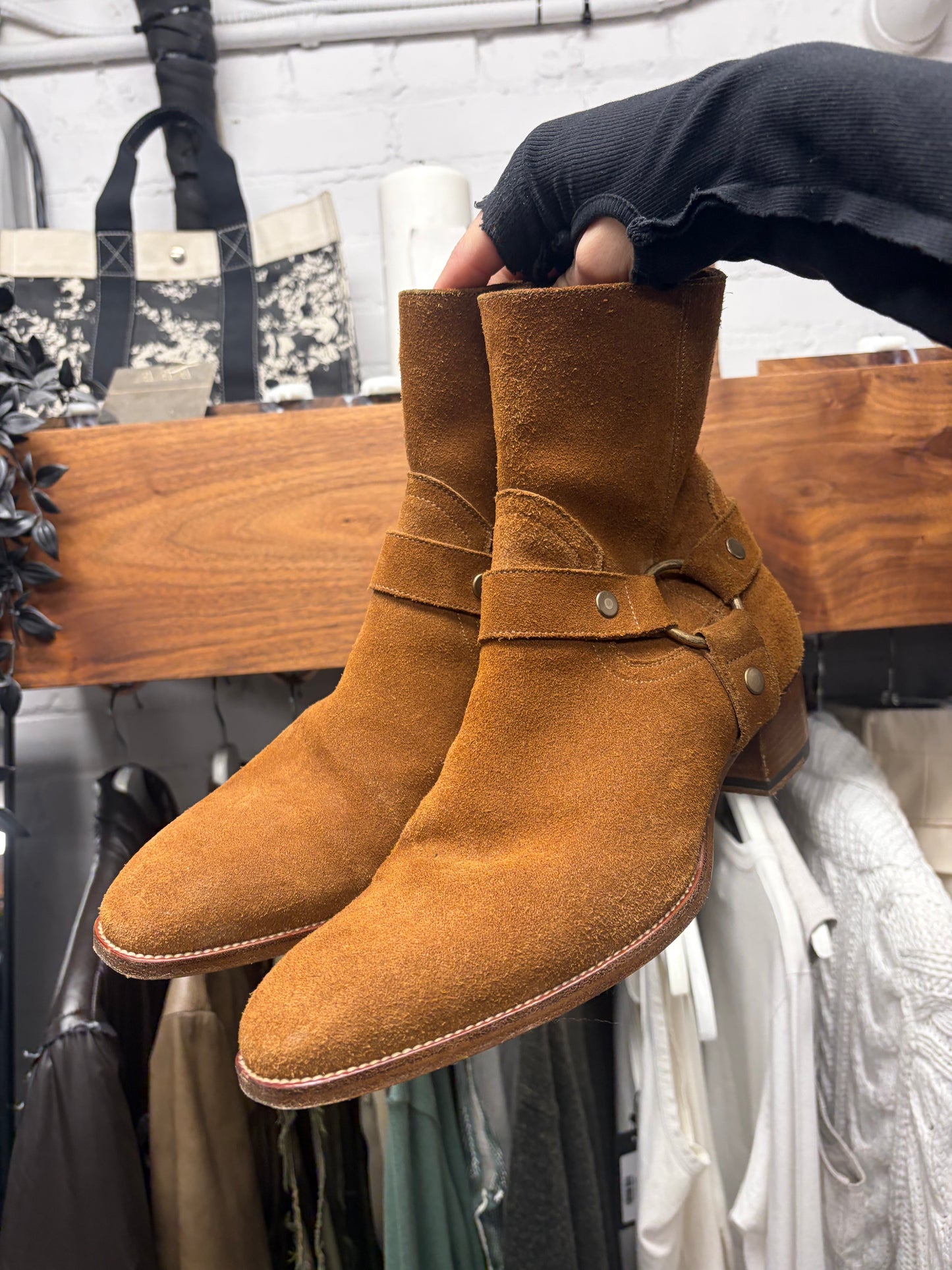 Saint Laurent ‘Wyatt’ Harness Brown Suede Chelsea Boots