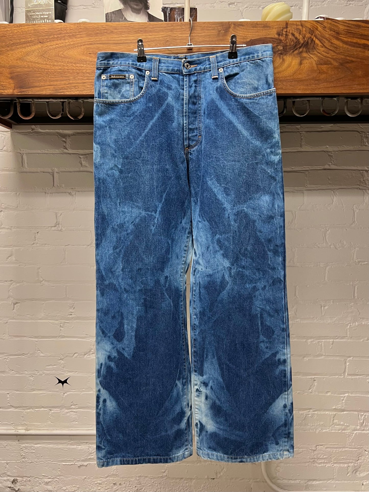 Dolce & Gabbana Bleach Dyed Blue Wide Leg Denim