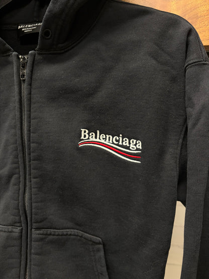 2017 Balenciaga Campaign Logo Black Zip-Up Hoodie