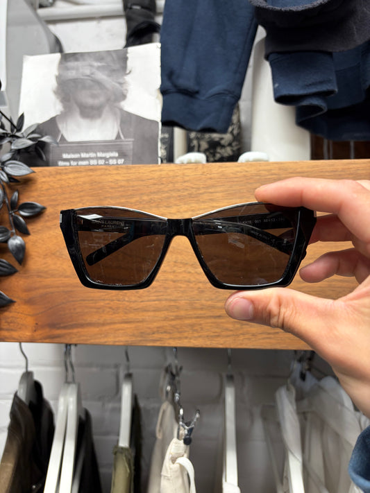 Saint Laurent Half Rim Tortoiseshell Brown Sunglasses