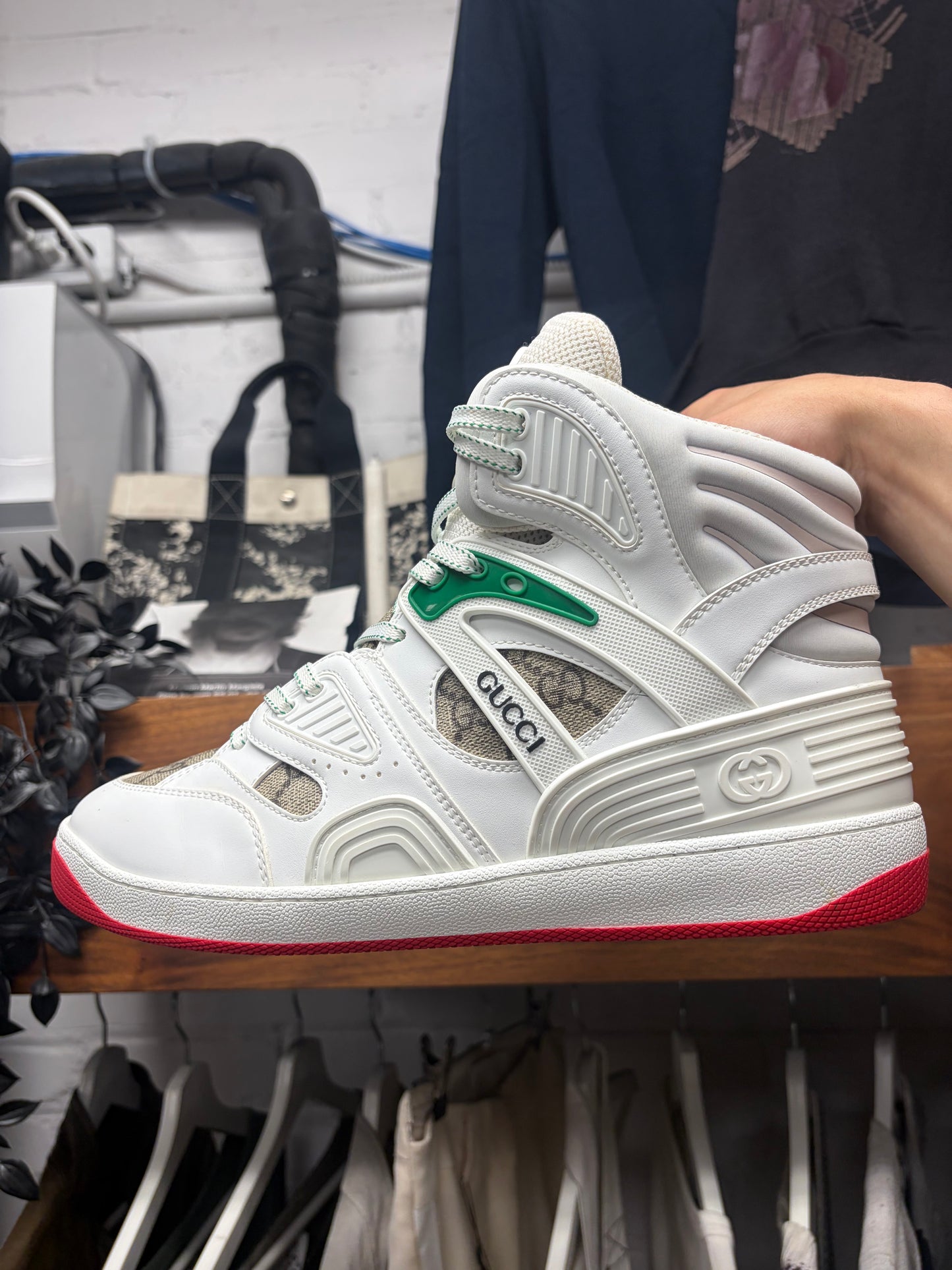 Gucci ‘Basket High’ White/Demetra Red Sneakers