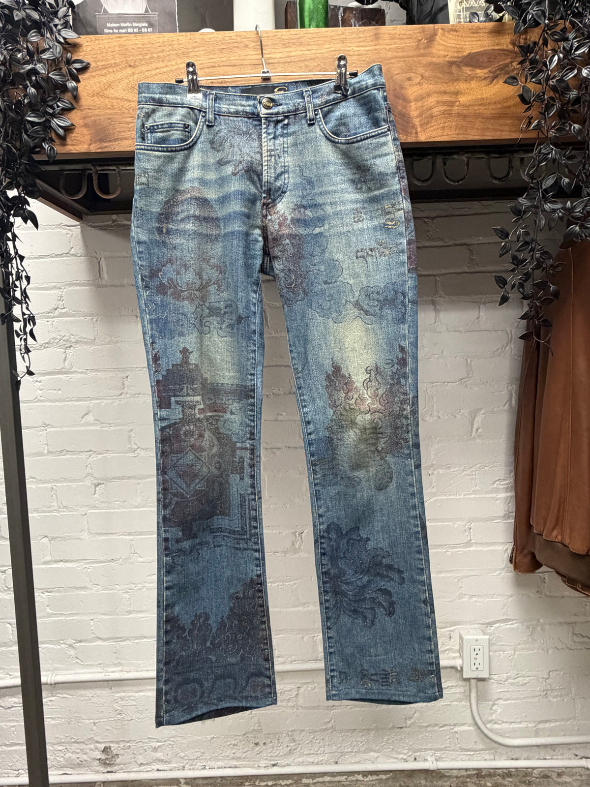Roberto Cavalli Blue ‘Eastern Floral Art’ Low Rise Flared Leg Skinny Jeans