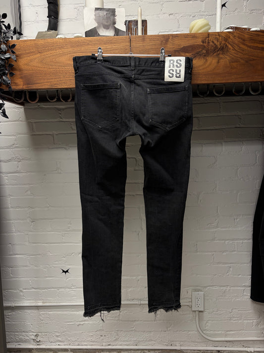 Raf Simons Leather ‘RS’ Logo Patch Black Skinny Jeans