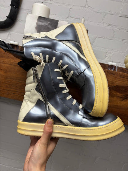 SS2015 Rick Owens ‘Faun’ Silver/Milk Leather High Top Sneakers