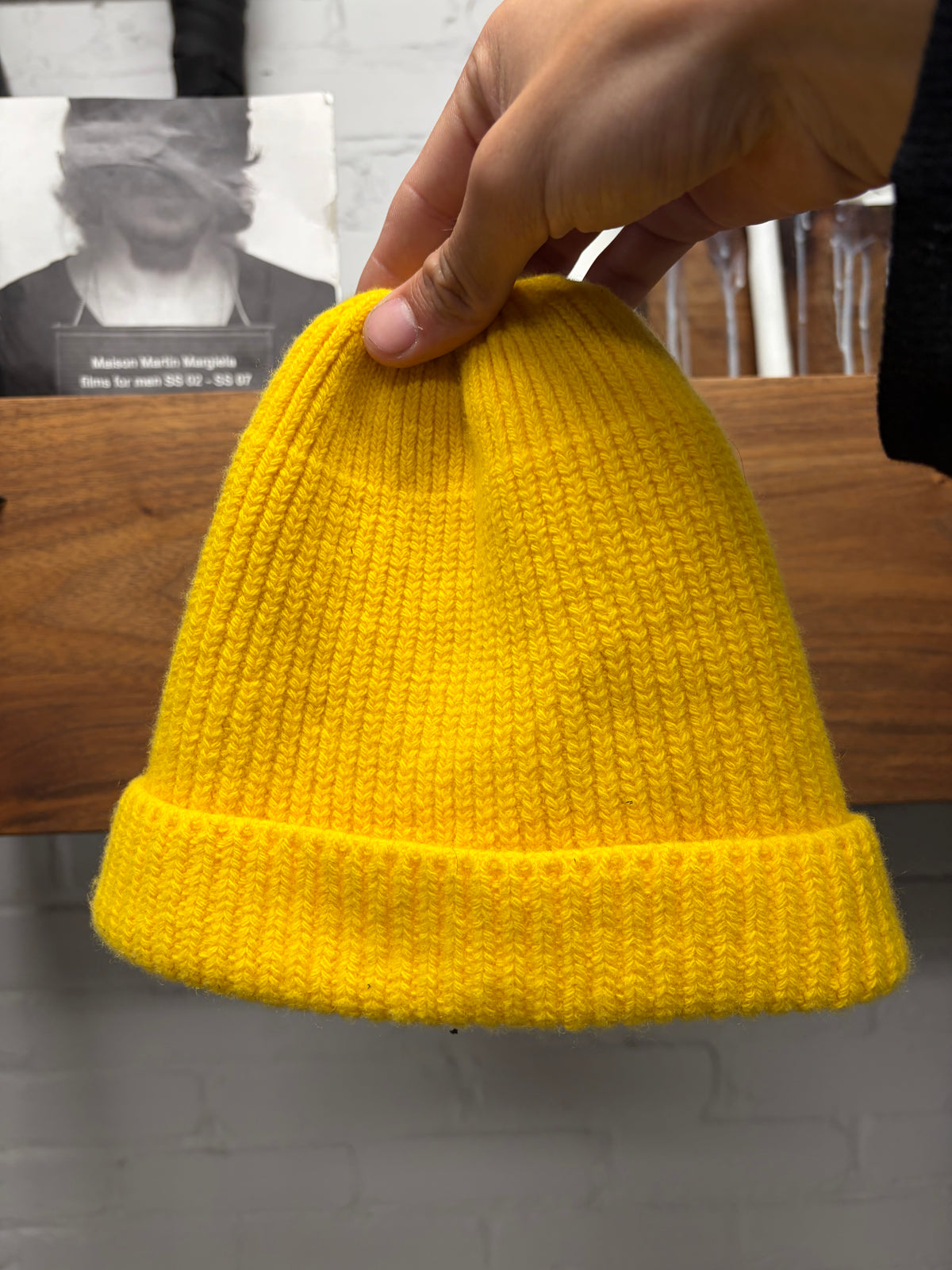 Prada Wool/Cashmere Blend Yellow Ribbed Knit Beanie