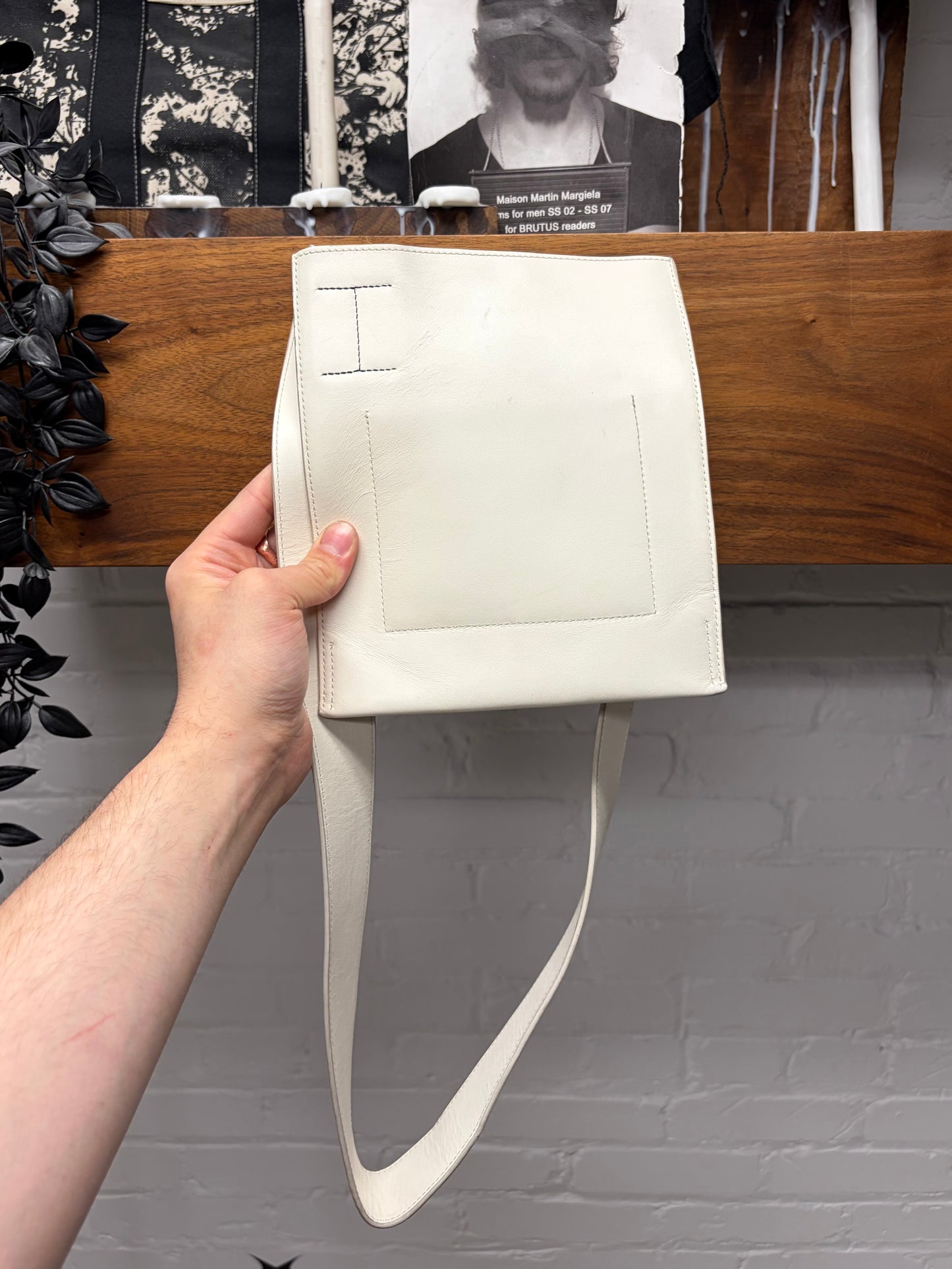 Jill Sander Square Shape White Leather Crossbody Bag
