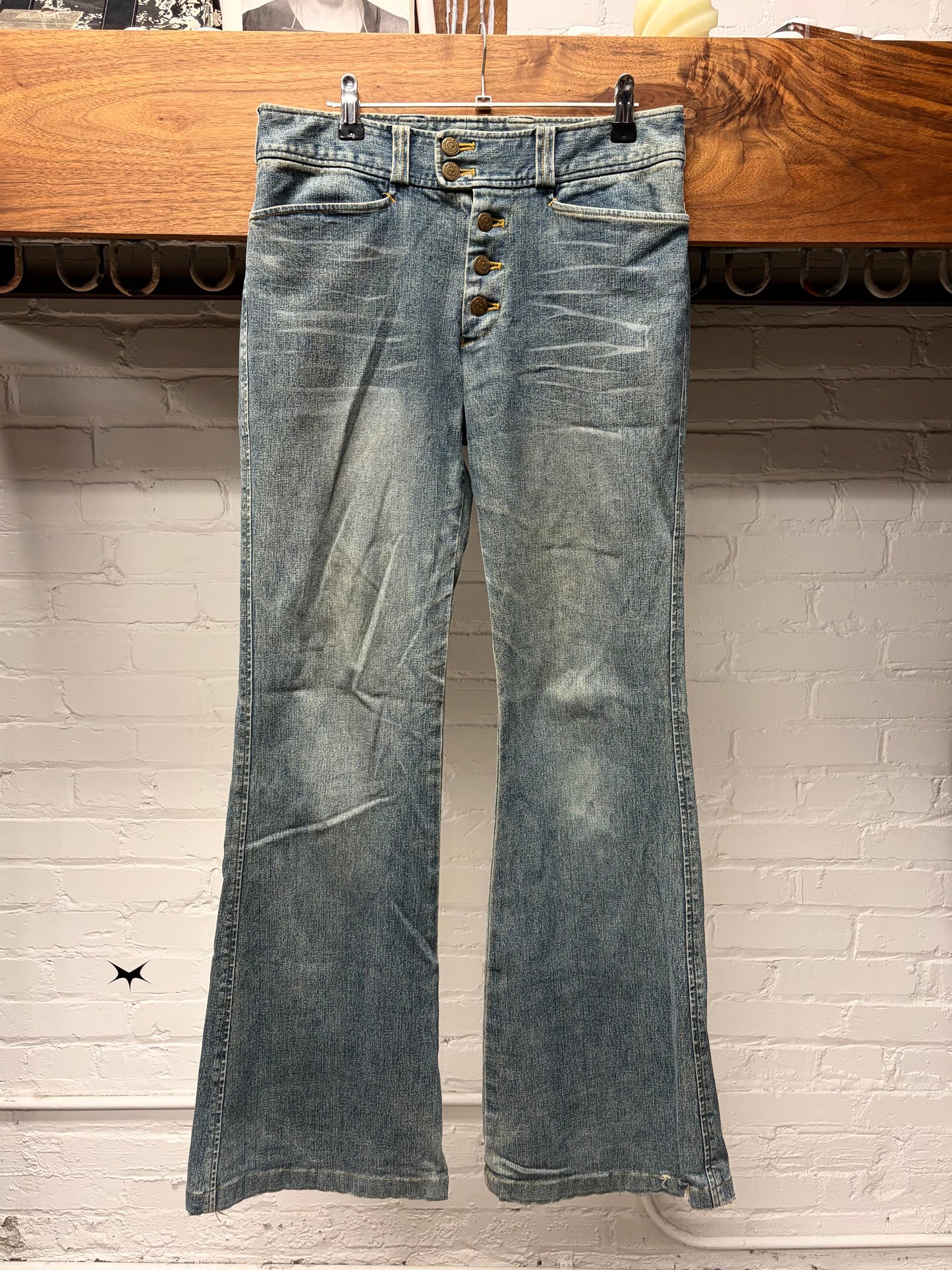 Tornado Mart Flared Cut Washed Blue Denim