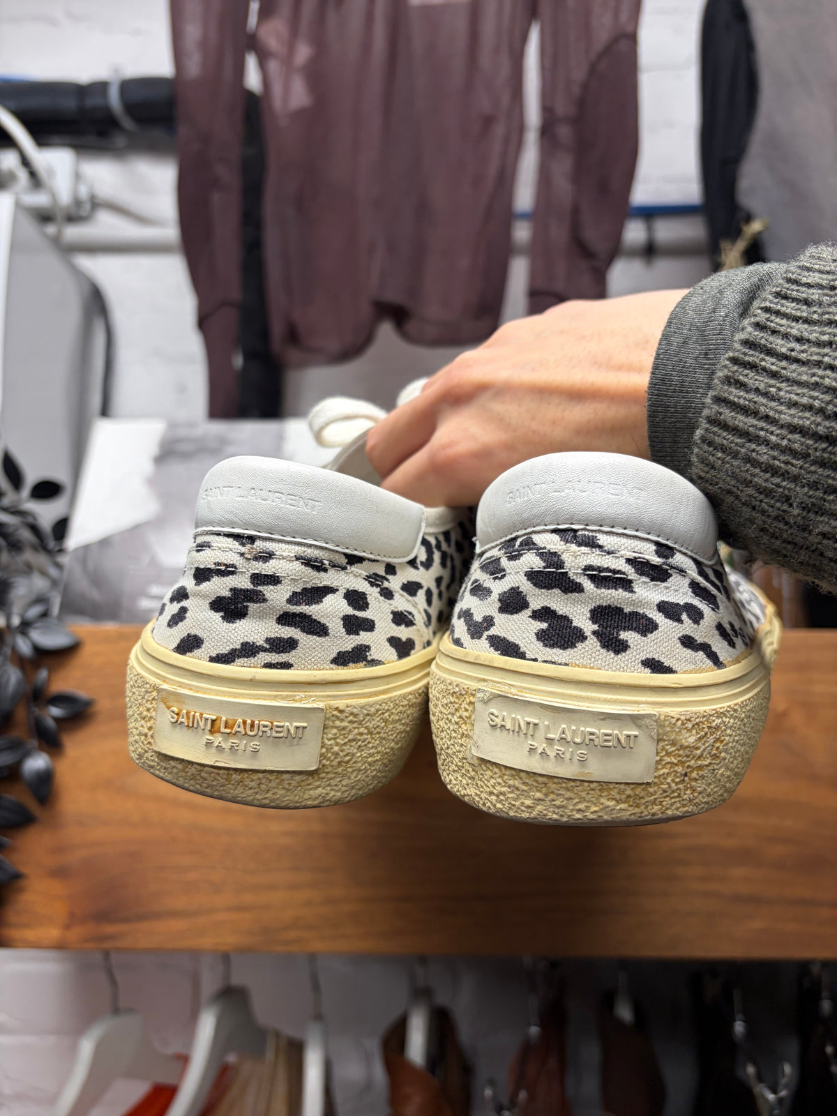 Saint Laurent ‘Babycat’ White/Black Leopard Patterned Low Top Sneakers