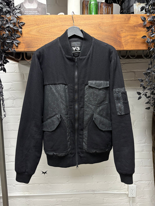 Y-3 by Yohji Yamamoto Mixed Material Black Bomber Jacket