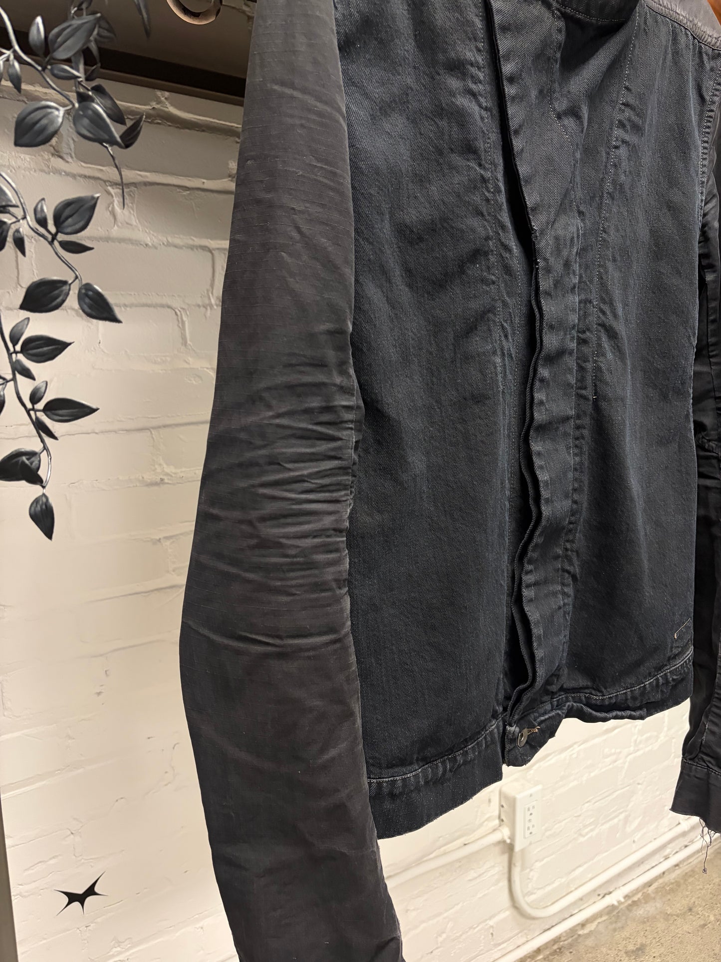 Rick Owens O&M Era Black Denim ‘Slave’ High Neck Jacket