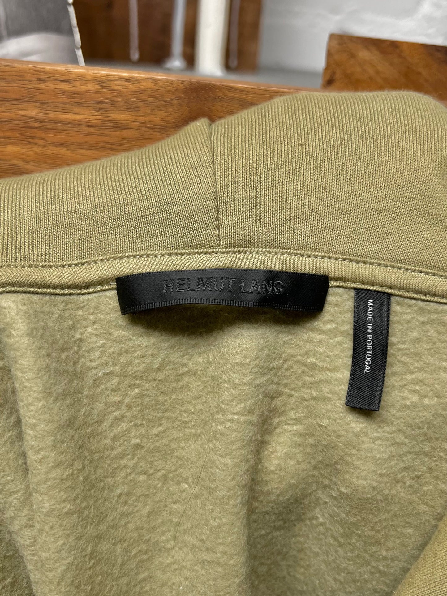 Helmut Lang Olive Green Basic Logo Hoodie
