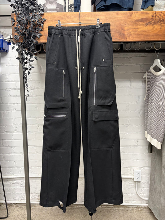 Rick Owens Mainline Black ‘CargoBela’ Black Wide Leg Drawstring Pants