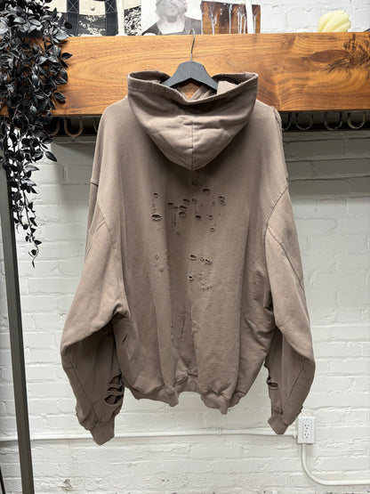 2021 Balenciaga ‘Caps’ Destroyed Brown Logo Heavy Cotton Hoodie