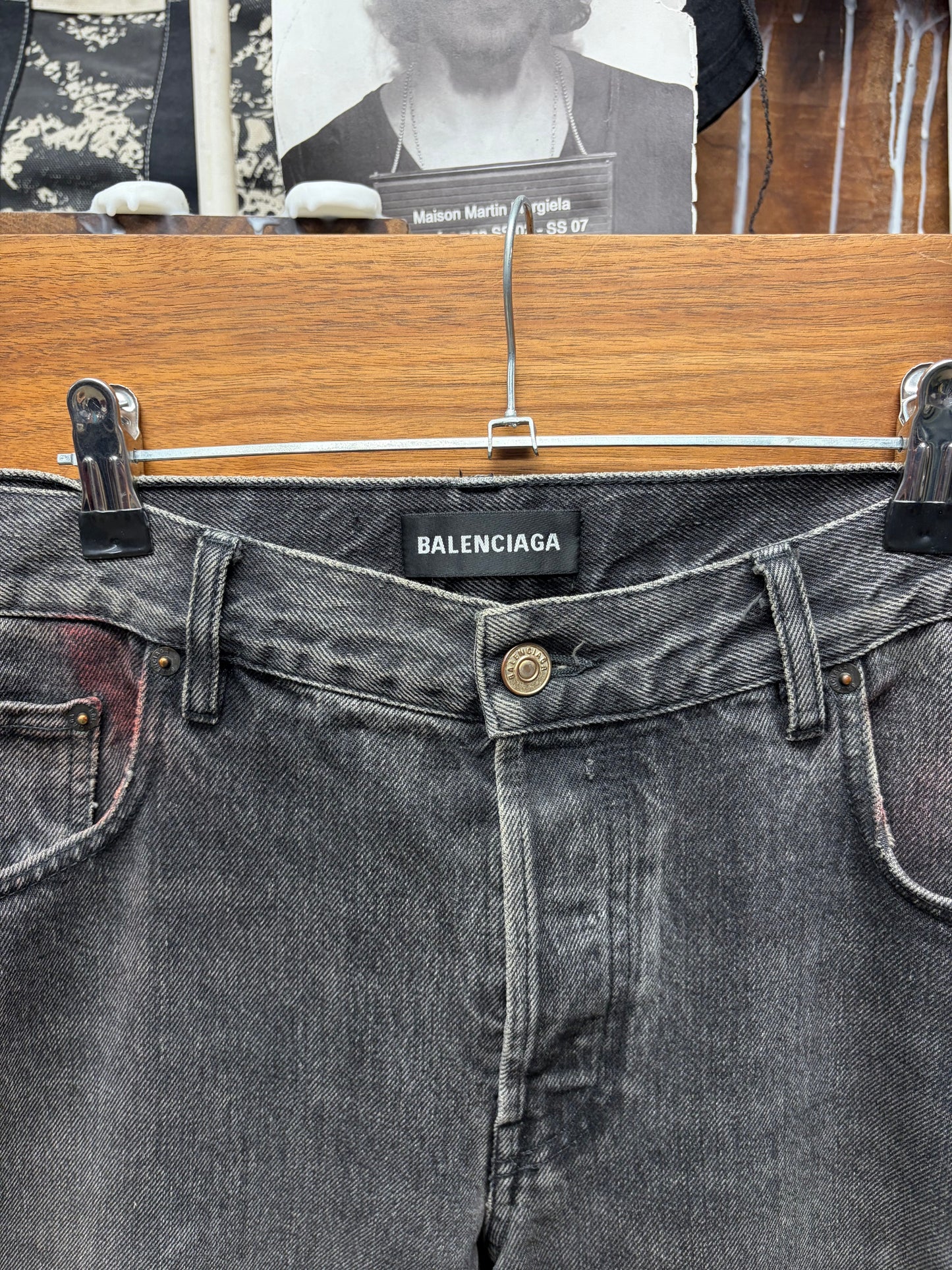 2018 Balenciaga Flared Cut Washed Grey Denim