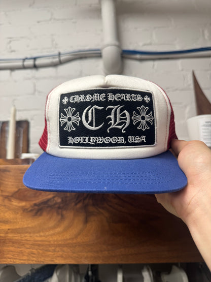 Chrome Hearts ‘Hollywood’ Red/Blue Mesh Trucker Hat