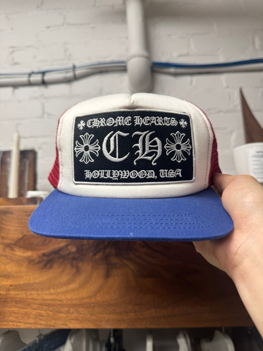 Chrome Hearts ‘Hollywood’ Red/Blue Mesh Trucker Hat