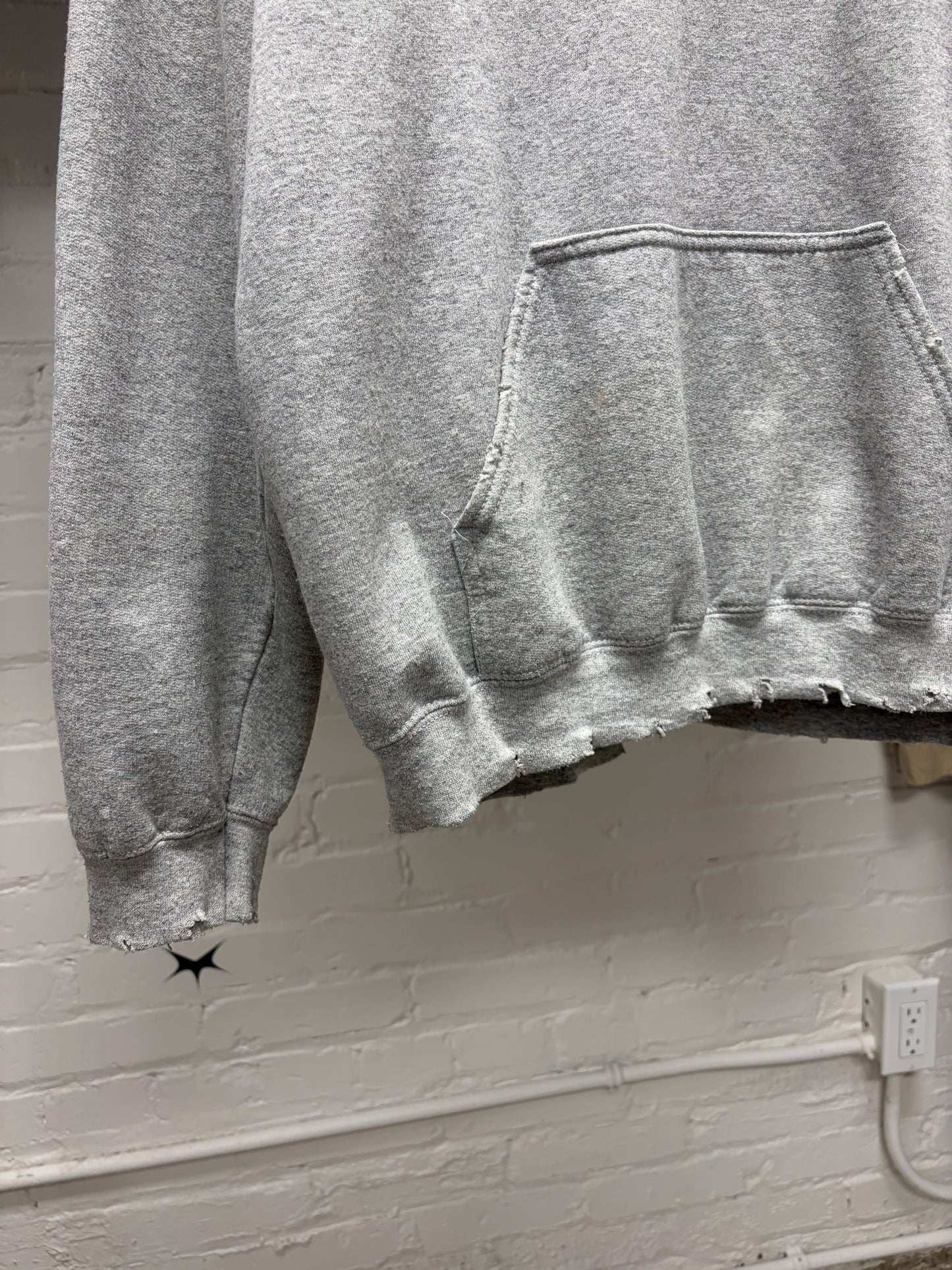 Sasquatchfabrix Distressed Grey Cotton Pullover Hoodie