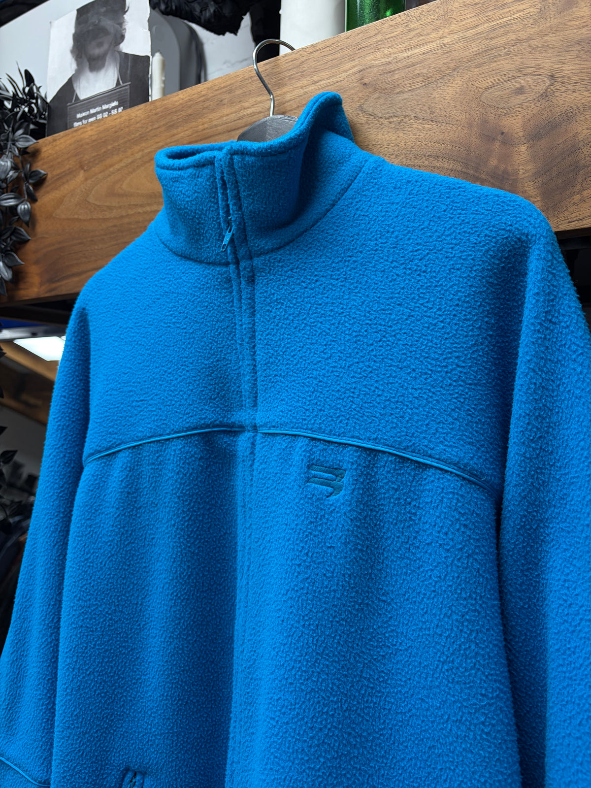 2022 Balenciaga ‘Sporty B Logo’ Blue Zip-Up Fleece Sweater