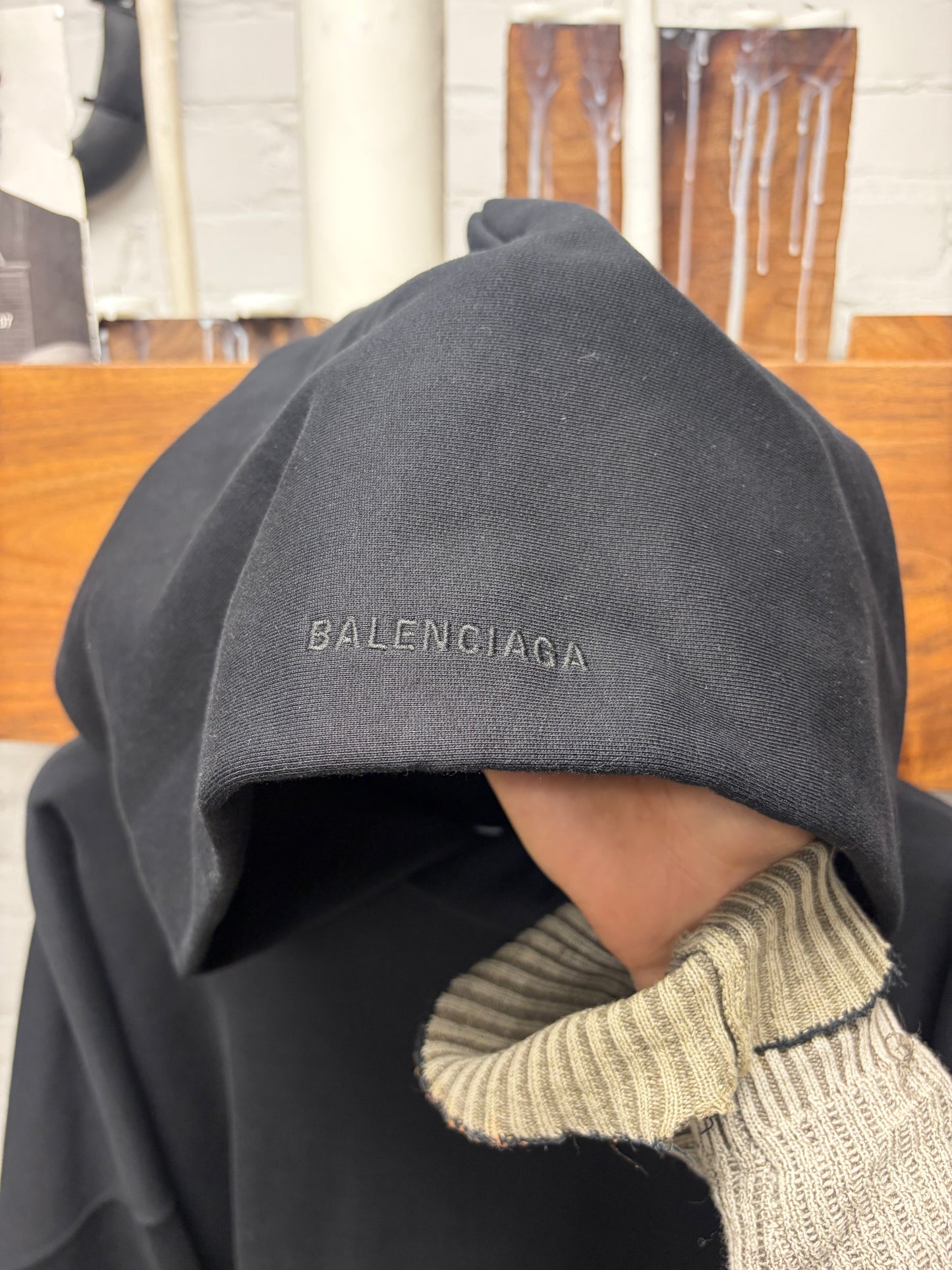 2022 Balenciaga Oversized Black ‘Hood Embroidered’ Logo Hoodie