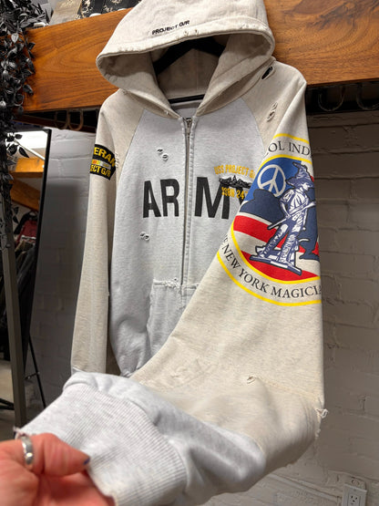 Project GR New York Exclusive ‘Army’ Reconstructed Grey Cotton Zip-Up Hoodie
