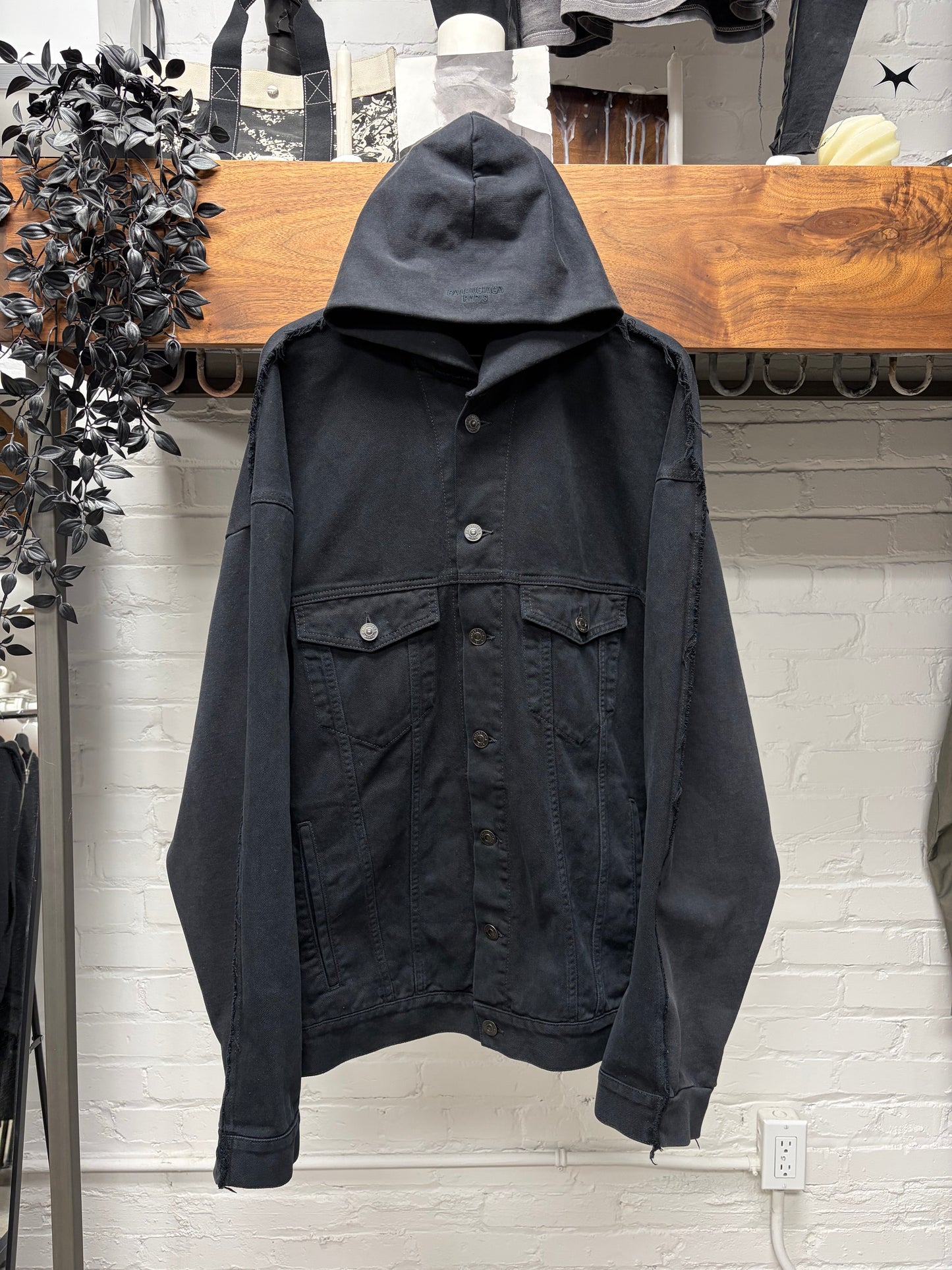 AW2023 Balenciaga ‘Paris’ Hooded Black Hybrid Denim/Hoodie