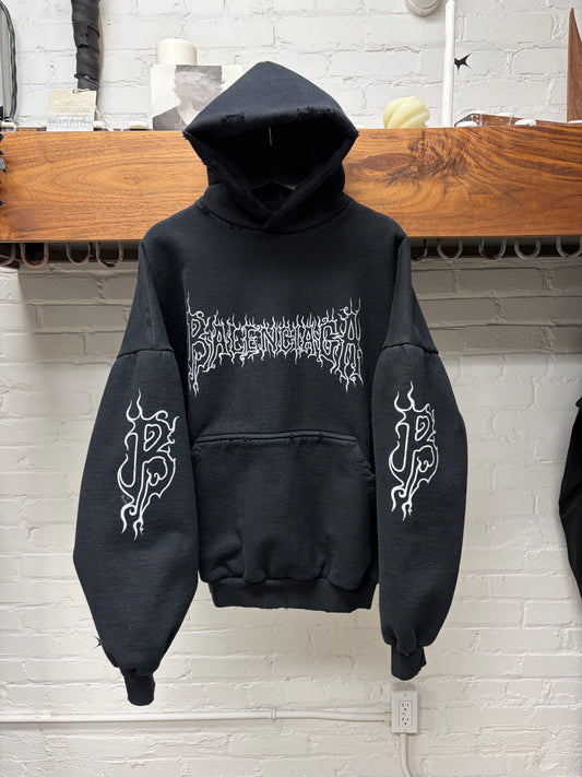 Balenciaga ‘DIY Metal’ Black Heavyweight Terry Cotton Pullover Hoodie