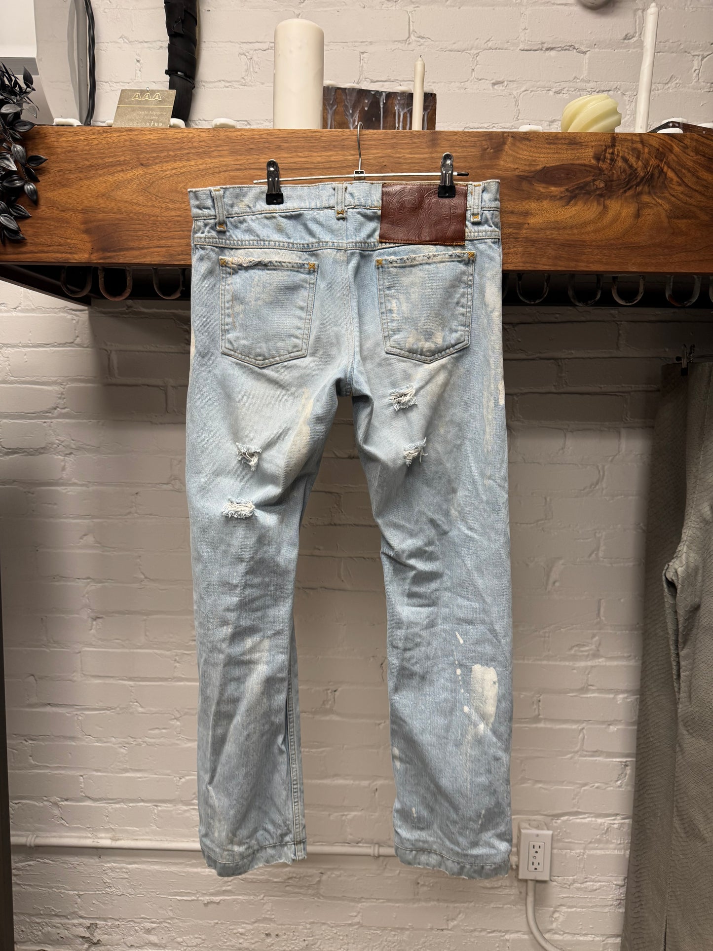 2000s Dolce & Gabbana Light Wash Blue Bleach Distressed Denim