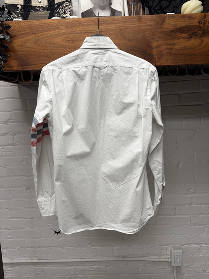 Thom Browne Classic White Cotton Striped Oxford Button Down Shirt