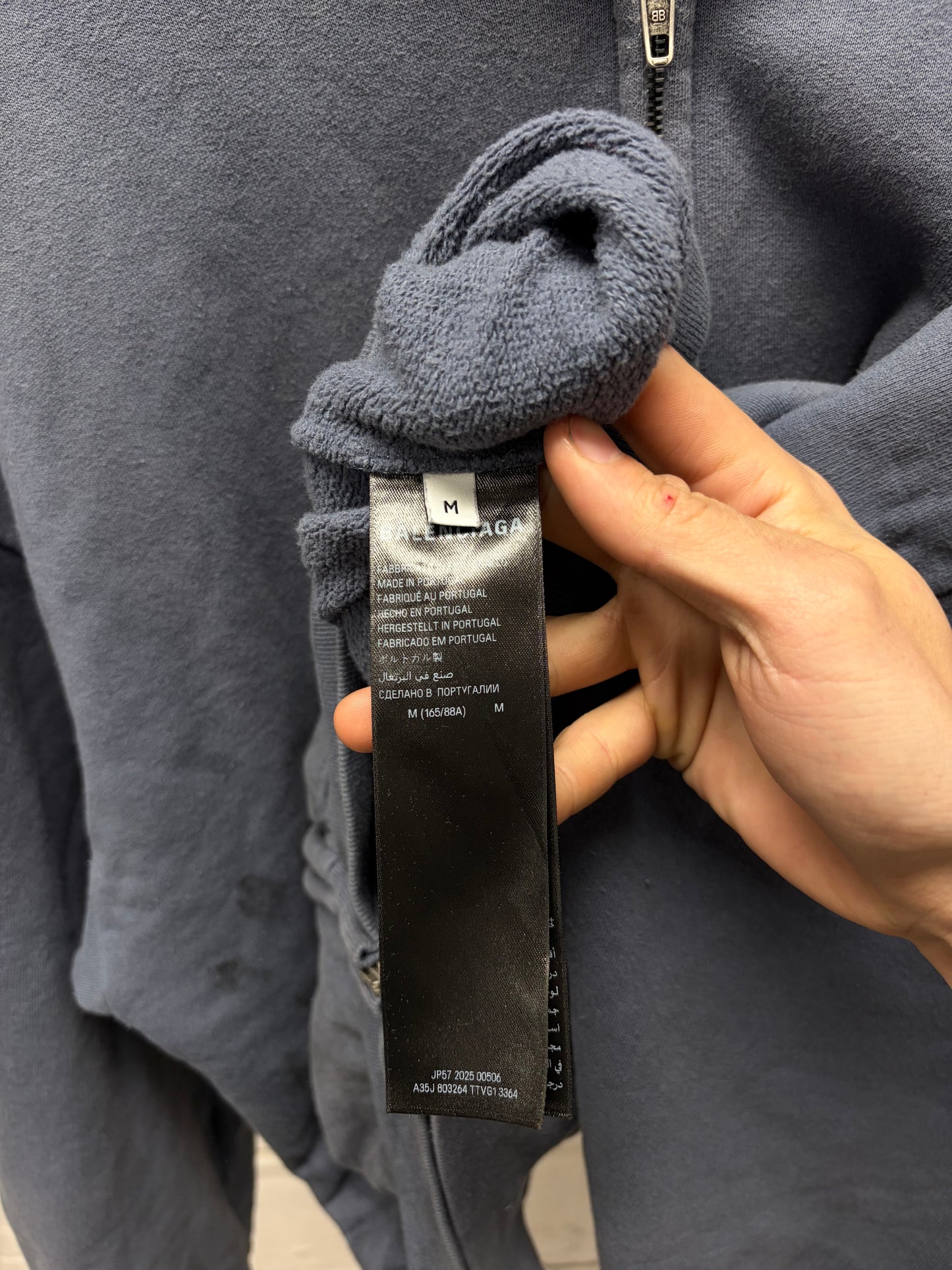 AW2025 Balenciaga ‘Painter’ Washed Blue Zip-Up Hoodie