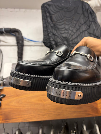 Gucci Black Patent Leather ‘Creeper’ Platform Horsebit Loafers
