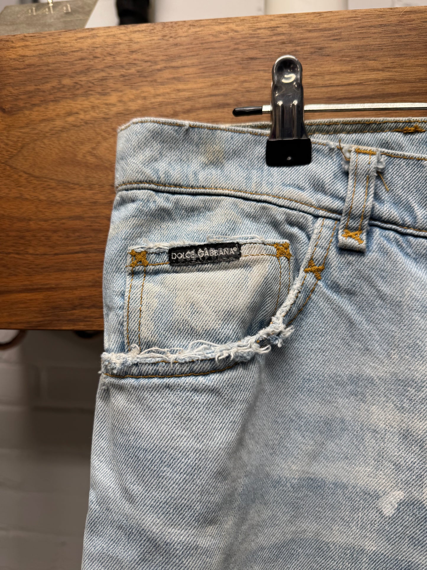2000s Dolce & Gabbana Light Wash Blue Bleach Distressed Denim