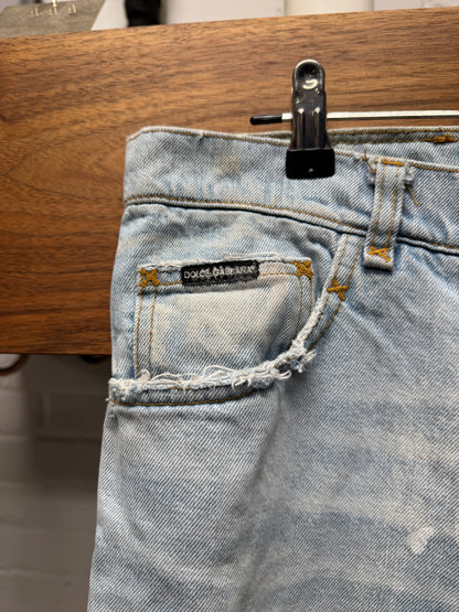 2000s Dolce & Gabbana Light Wash Blue Bleach Distressed Denim