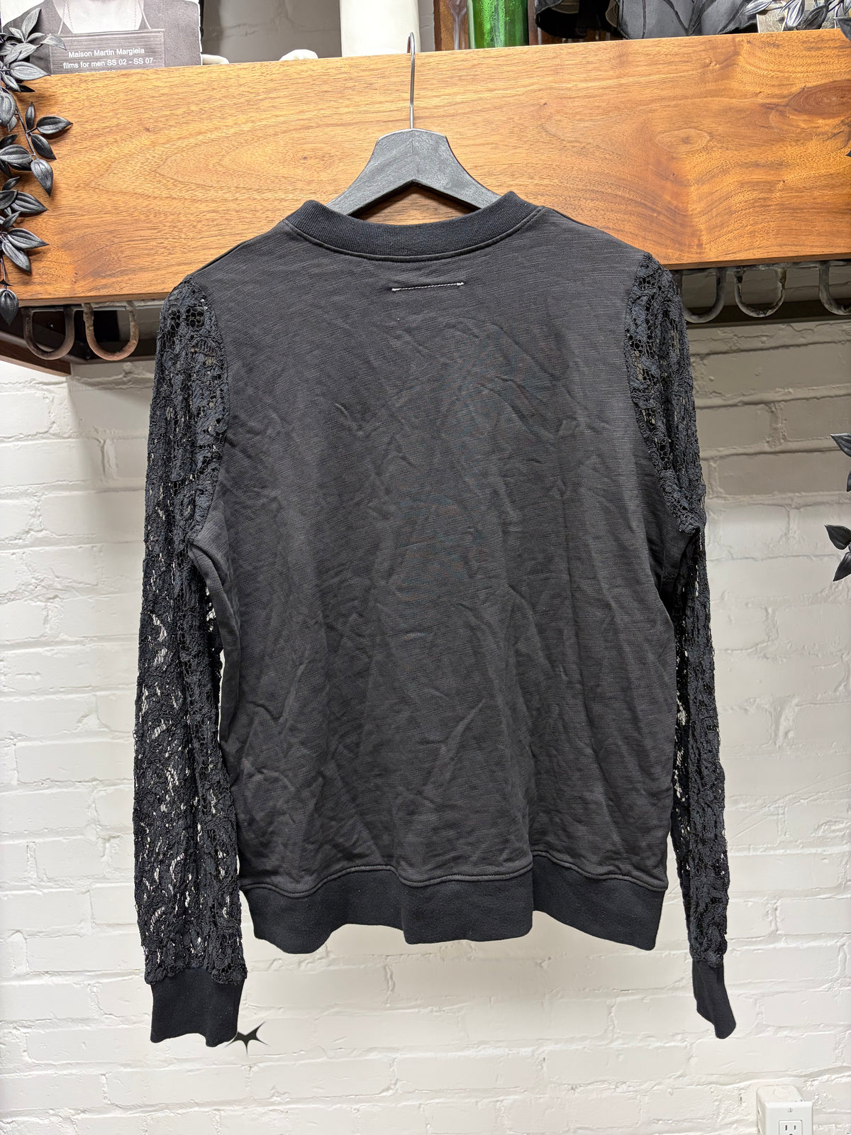 SS2018 Maison Margiela Black Cotton Long Sleeve Shirt with Lace Sleeves
