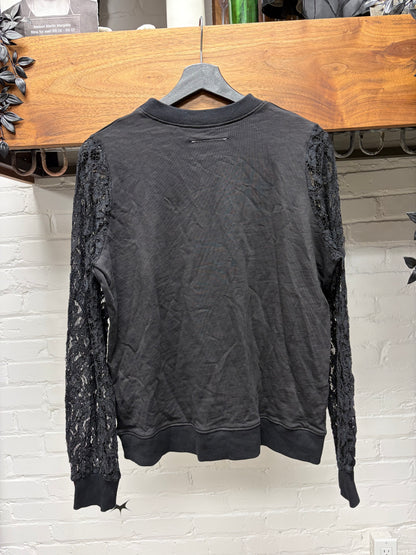 SS2018 Maison Margiela Black Cotton Long Sleeve Shirt with Lace Sleeves