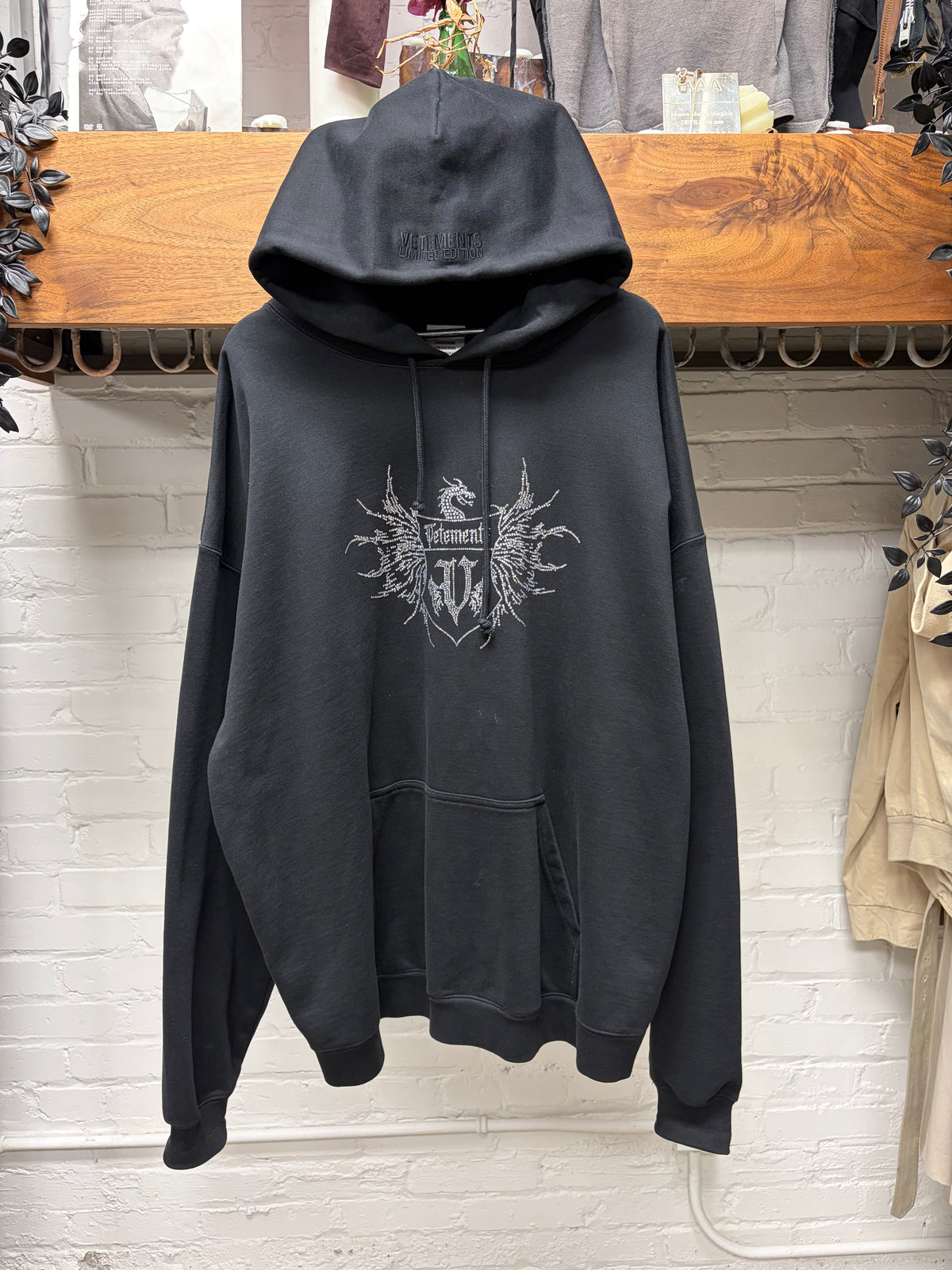Vetements Crystal Embellished Black ‘Crest Logo’ Limited Edition Hoodie