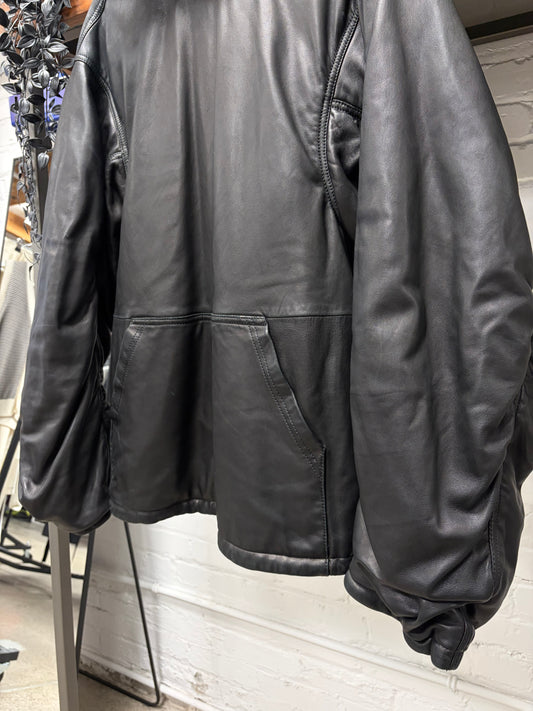 AW2022 Balenciaga Black Lambskin Leather Oversized Hoodie