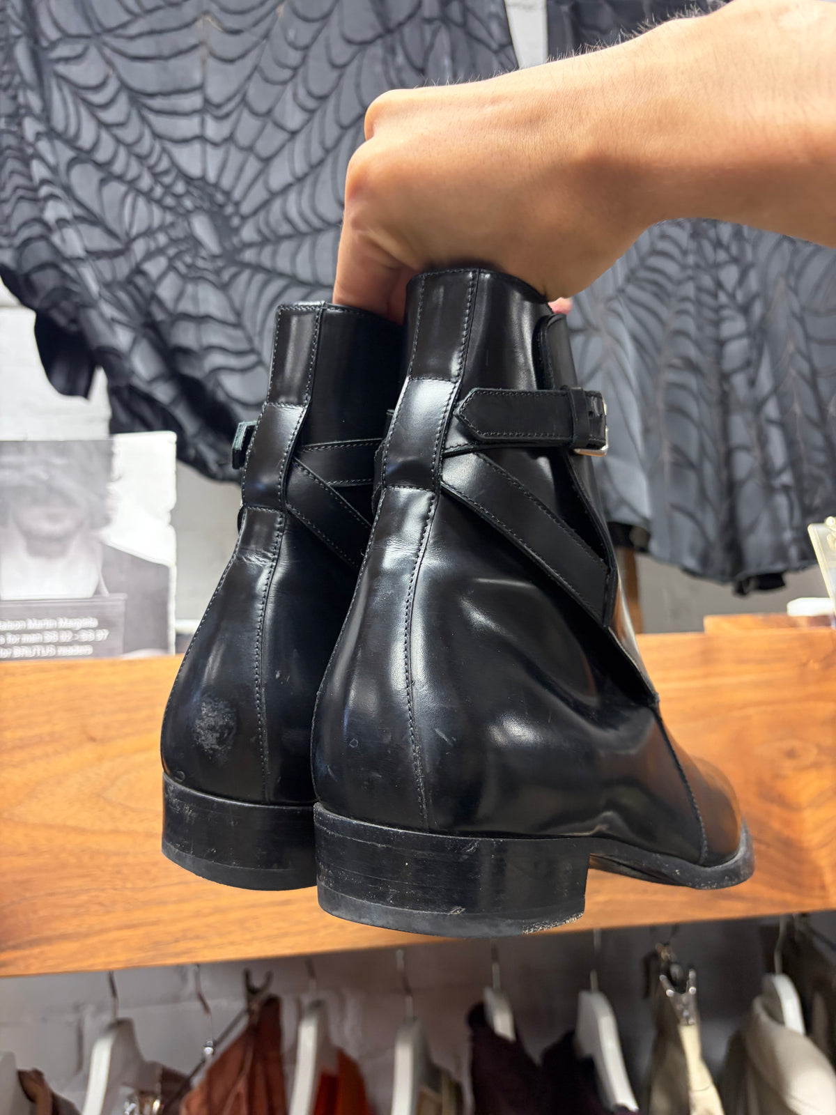 Saint Laurent ‘Jodhpur’ Black Patent Leather Pointed Toe Chelsea Boots