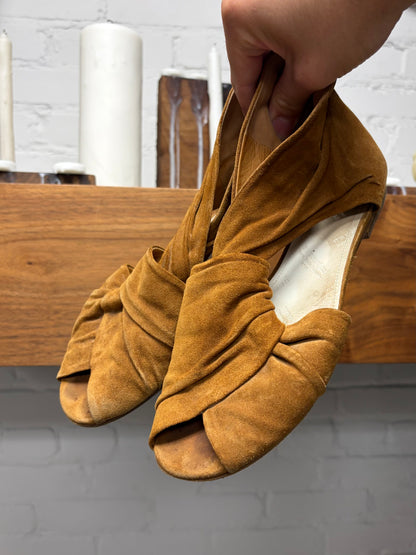 Maison Margiela Peep Toe Brown Suede Sandals