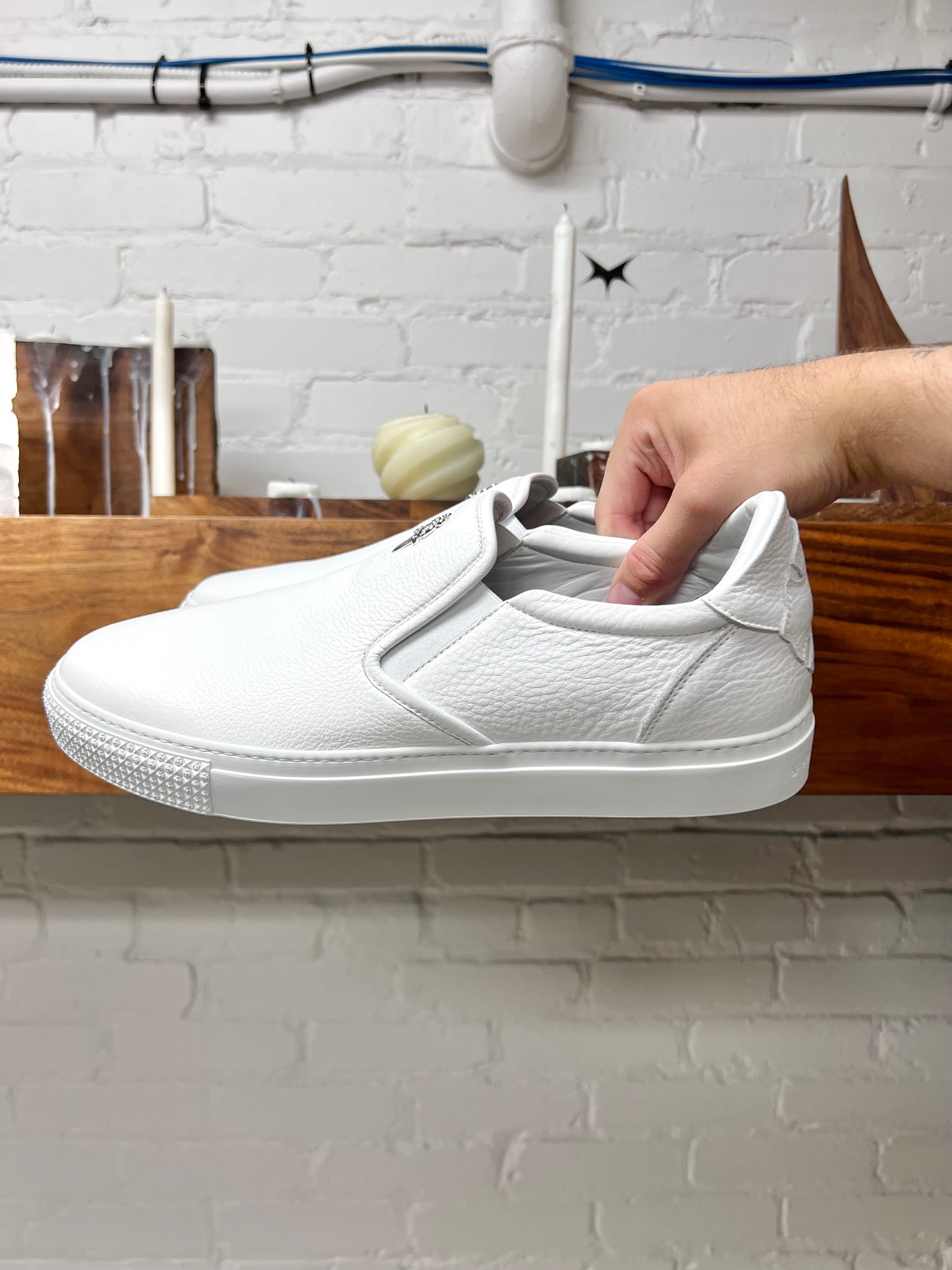 Chrome Hearts ‘Dagger’ Slip-On White Leather Low Top Sneakers