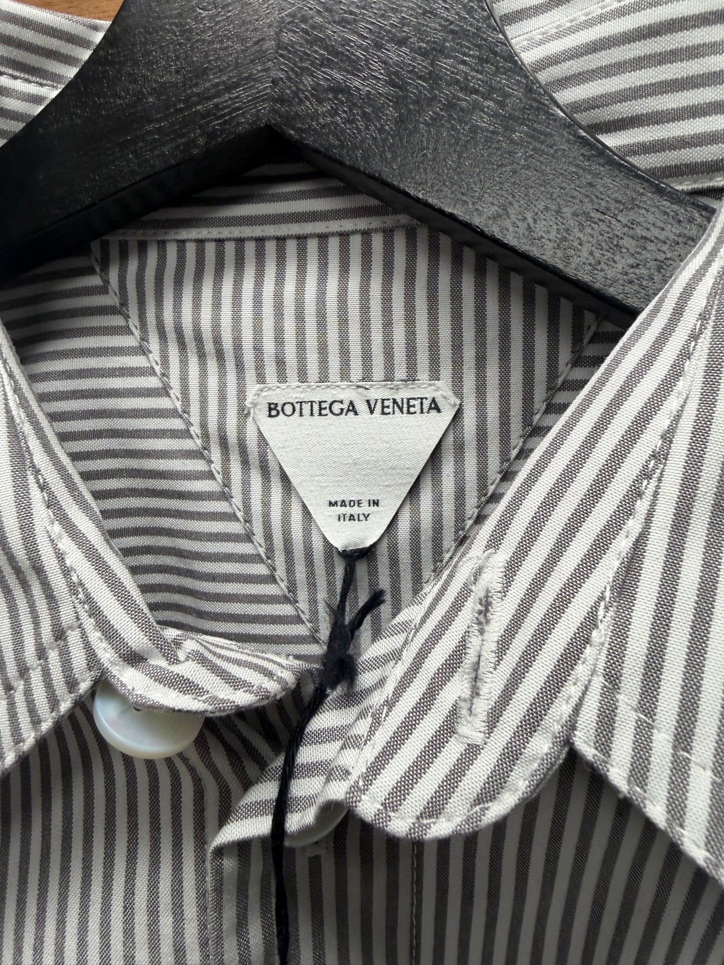 Bottega Veneta Striped Cotton ‘BV’ Minimal Logo Overshirt
