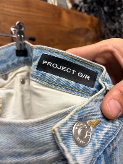 Project G/R Reversible Wide Leg Dirt Washed Blue Baggy Denim