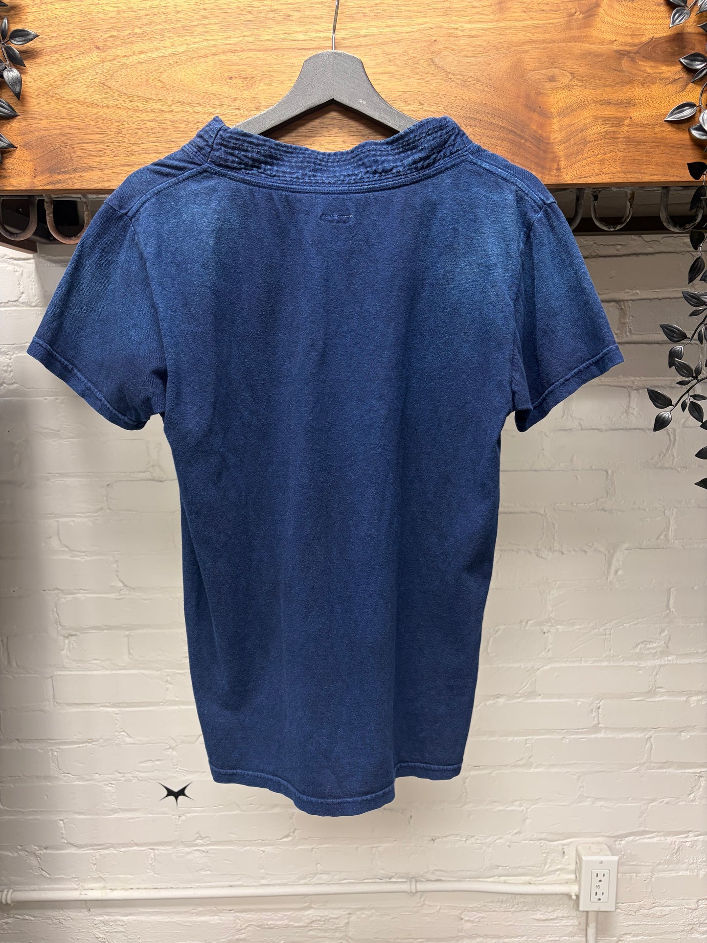 Kapital ‘Sashiko’ V-Neck Raw Indigo Blue Cotton T-Shirt