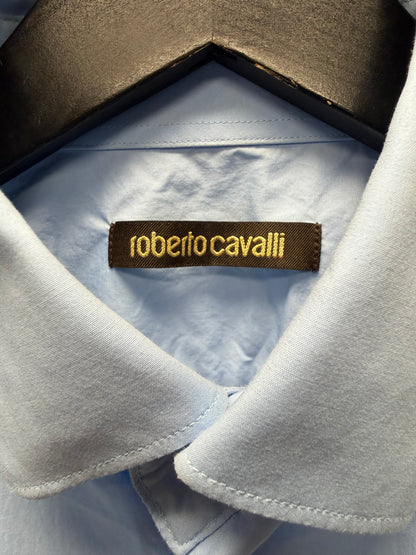 Roberto Cavalli Baby Blue Embroidered Logo Button Up Shirt